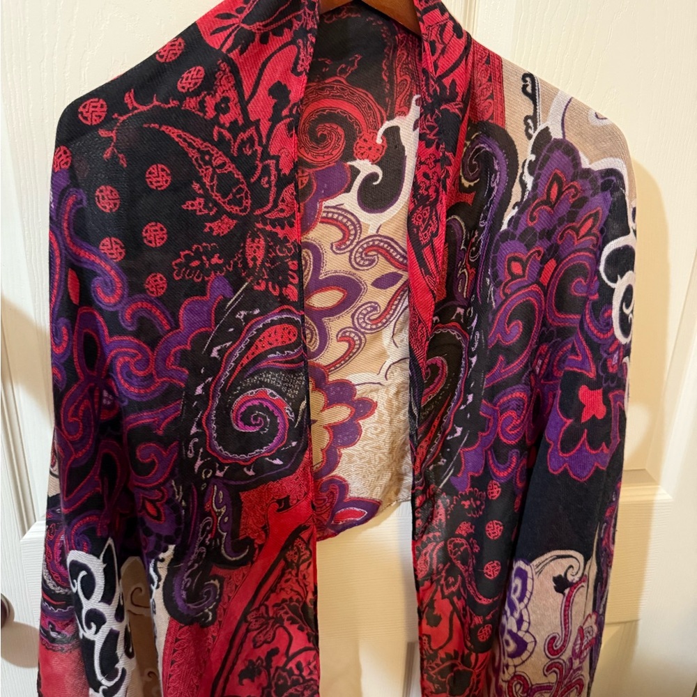 Paisley Patterned Scarf - Red, Purple, Black